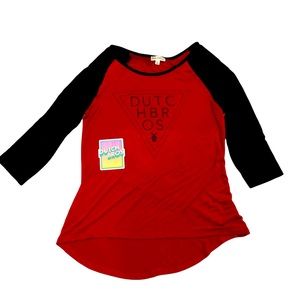 Dutch Bros Brothers coffee Rayon Large Women’s Raglan T-shirt logo sticker